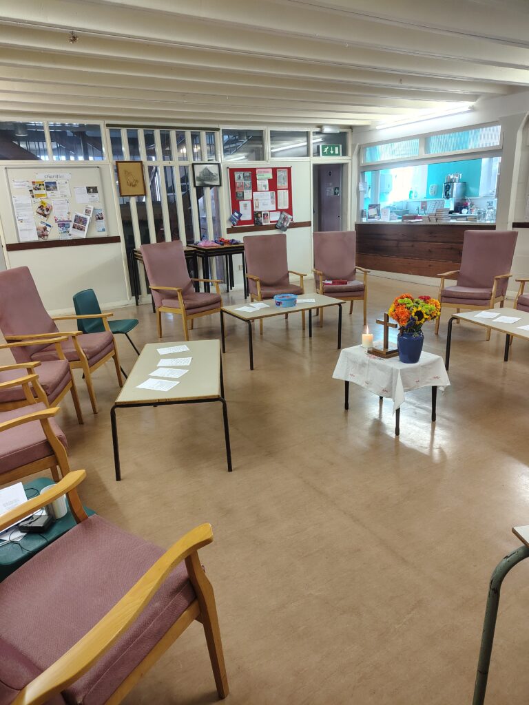 Downstairs lounge set out for worship